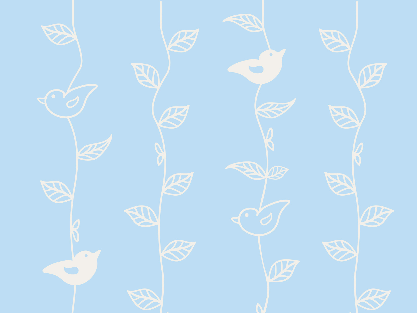 Cute Blue And White Background With Birds And Leaves By Daria Voronova