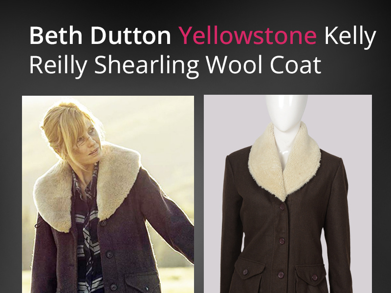 Beth Dutton Yellowstone Kelly Reilly Shearling Wool Coat By Celebrity