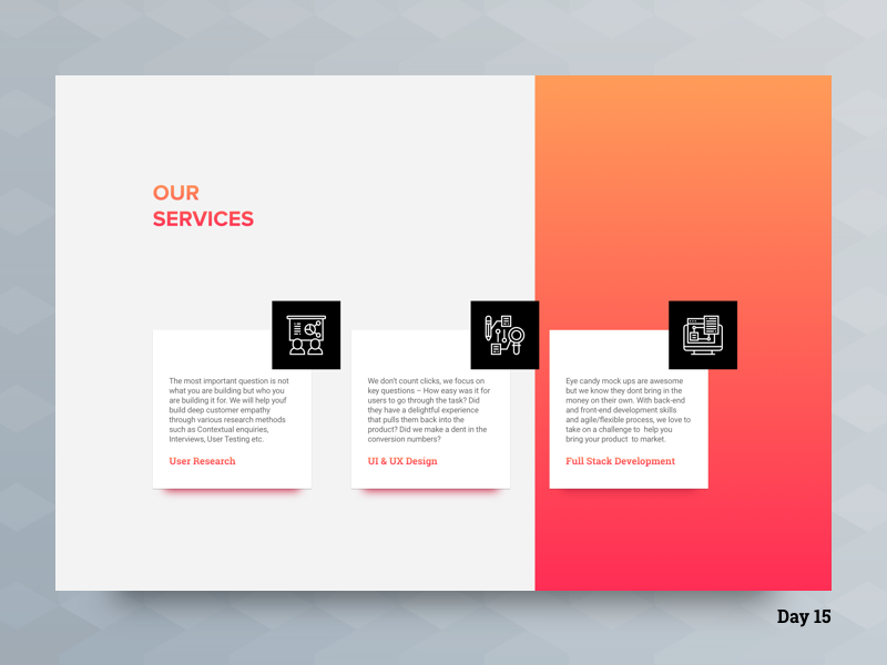 Daily UI Challenge Day 15 Services Section UI By Mayur Kshirsagar On