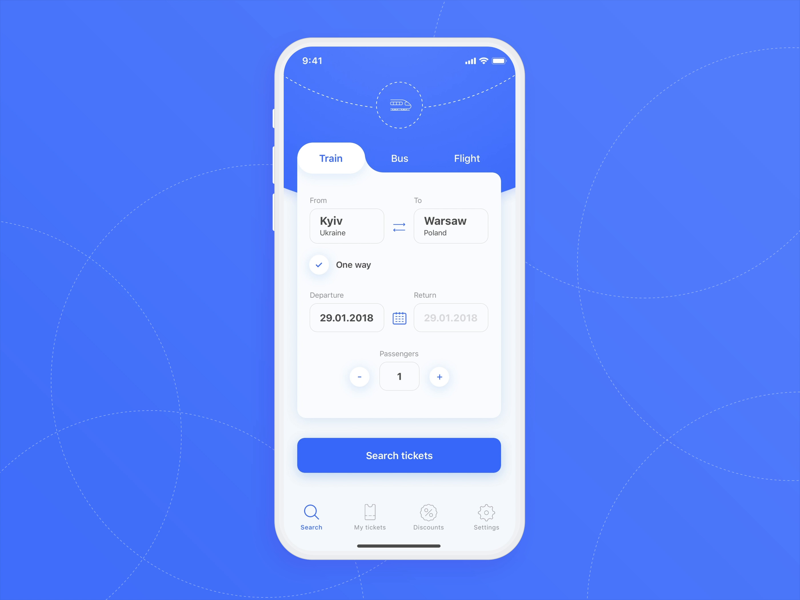 Ticket search for travel app