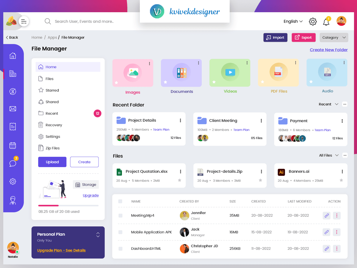 Admin Dashboard File Manager Page Web UI Template By Vivek K On Dribbble