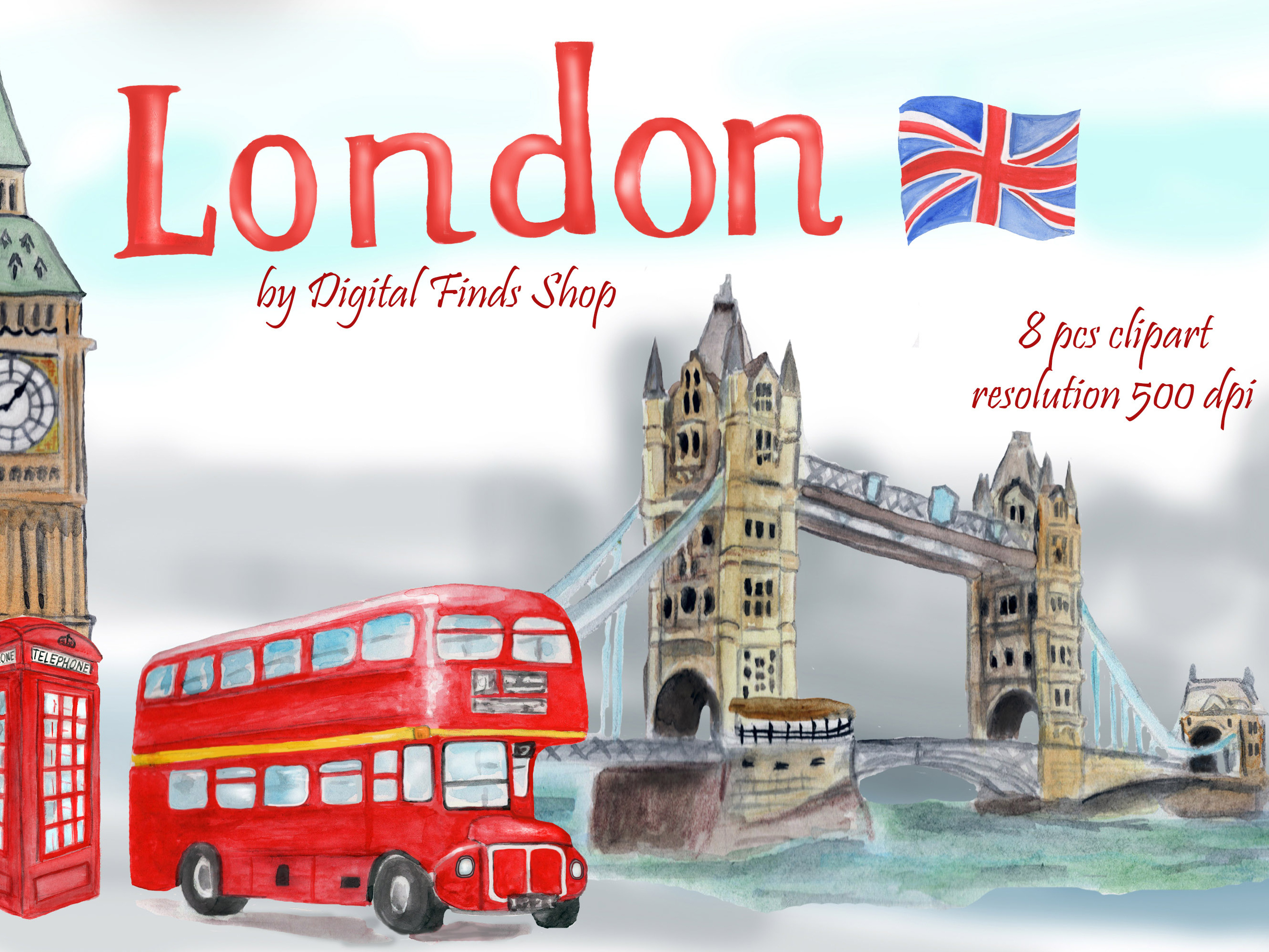 London symbols and landmark clipart Tower bridge, Big Ben