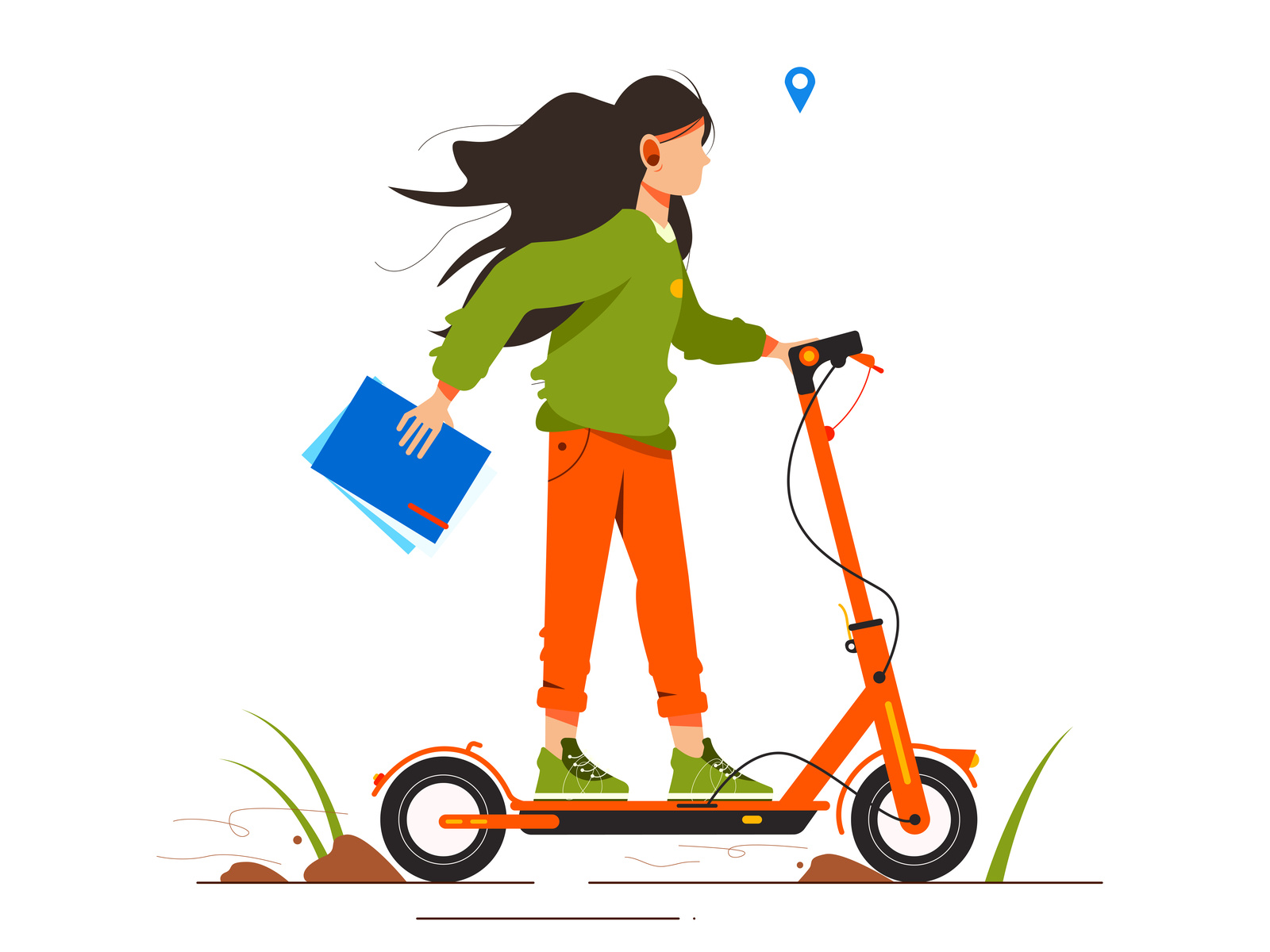 The Illustration Shows A Girl Who Rides An Electric Scooter By Nikita