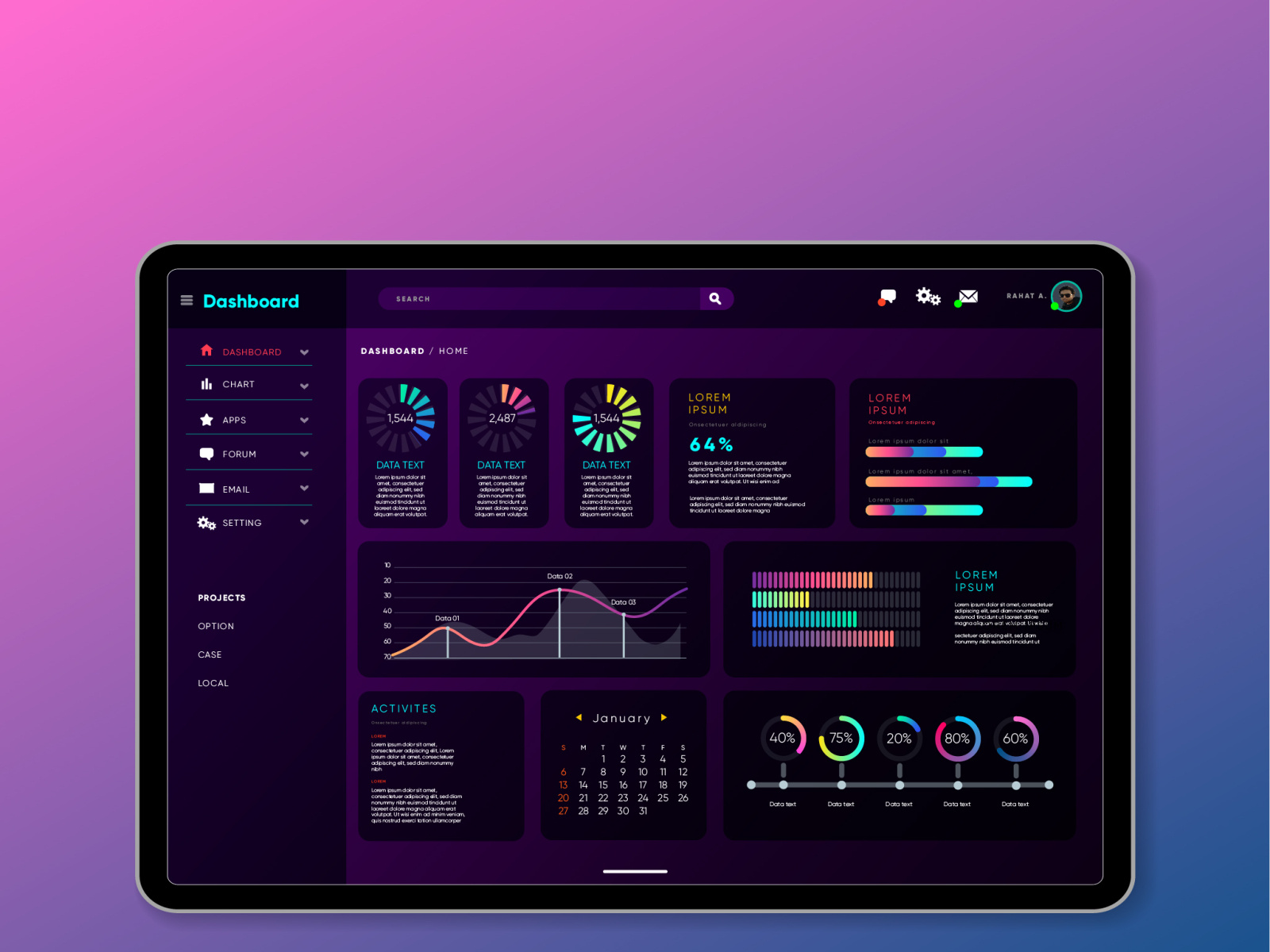 Modern Creative Colorful Business Status Dashboard Design By Rahat