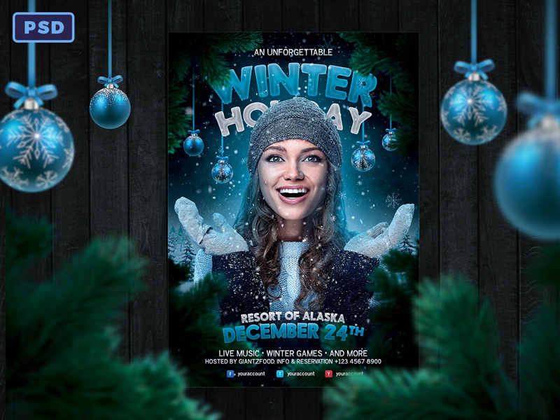 Winter Holiday Flyer Template By Bornx On Dribbble