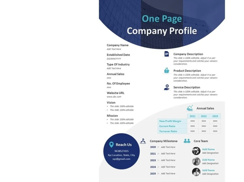 One Page Company Profile PowerPoint Presentation By Kridha Graphics On