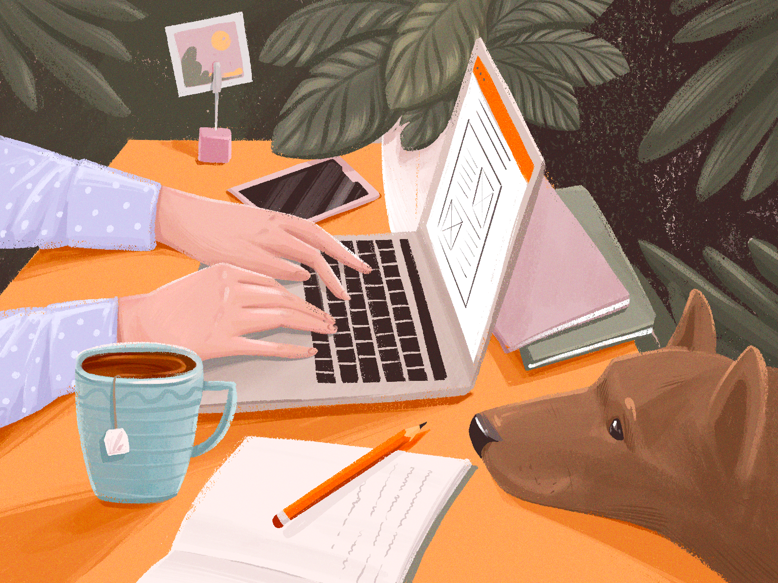 Illustration of a freelancer working on a design proposal. 