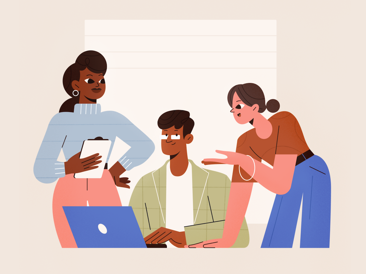 Illustration of 3 people communicating 