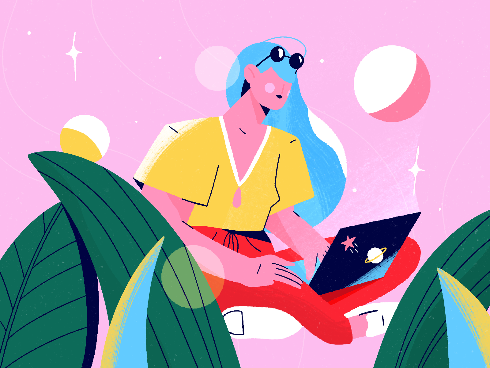 Illustration of a freelancer looking for leads on a laptop.