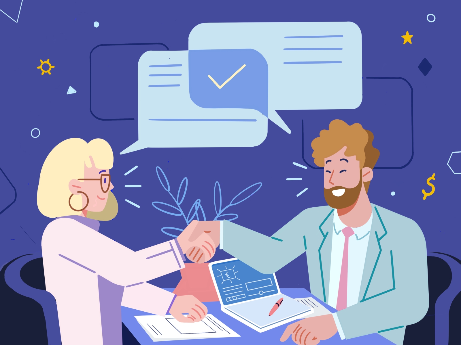 Client and freelancer handshake illustration
