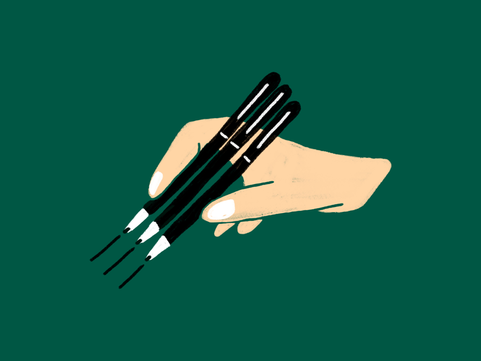 Illustration of three pens signing a contract. 