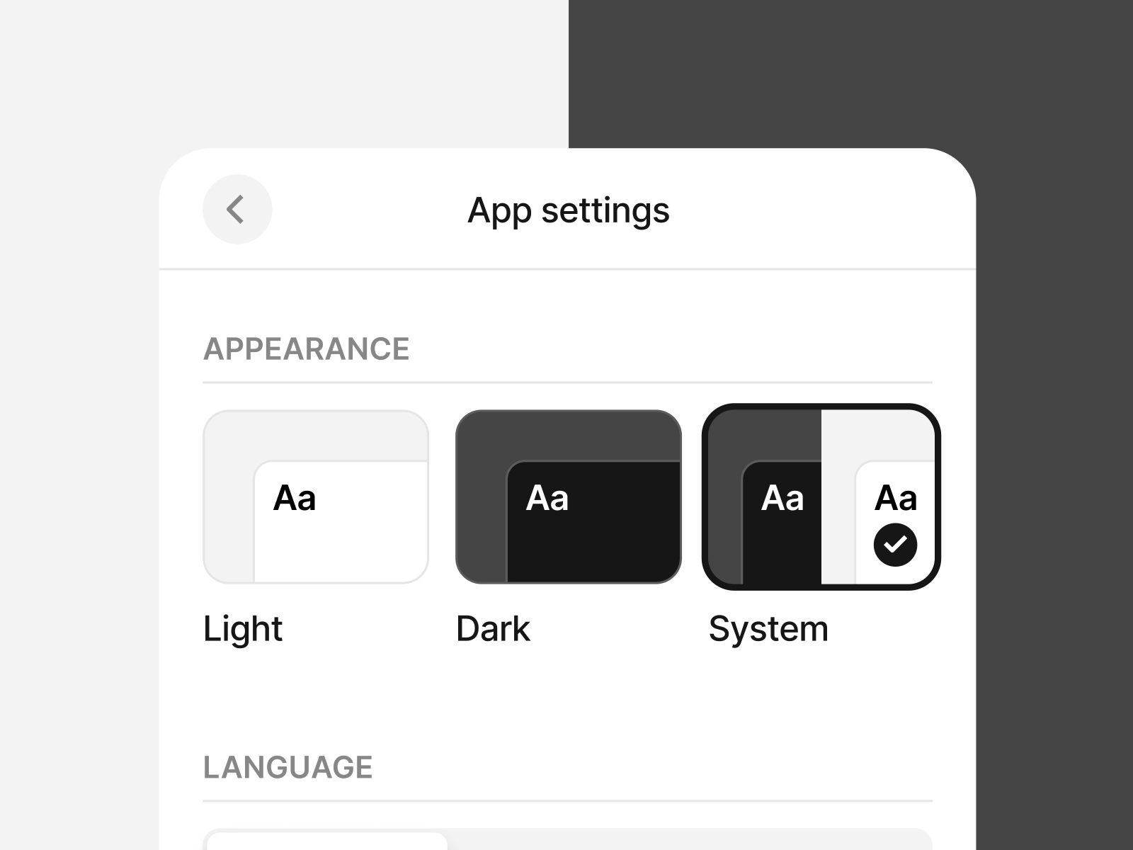 dark mode app settings