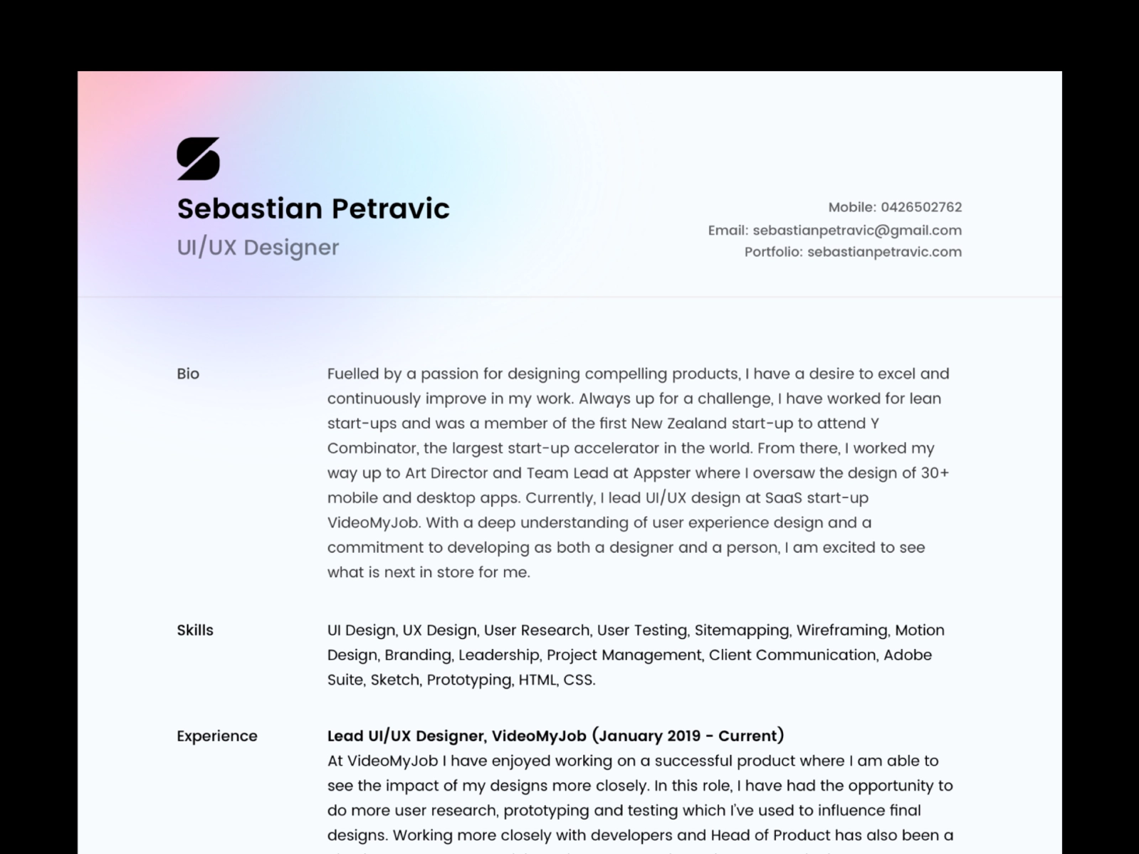 product design resume example