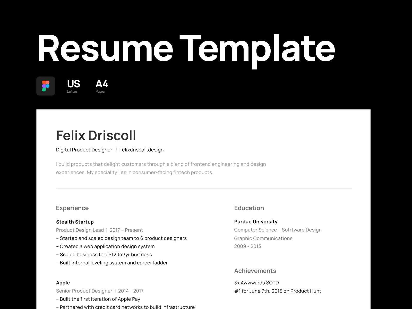 free product designer resume template