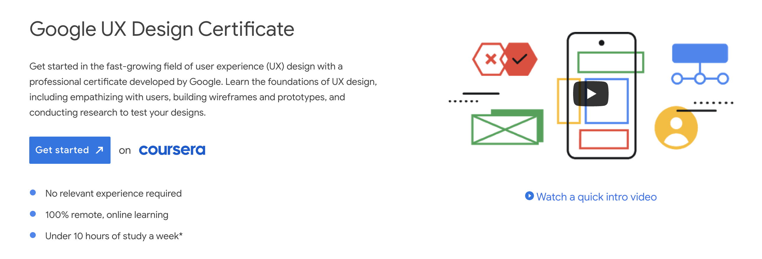Google UX design certificate landing page