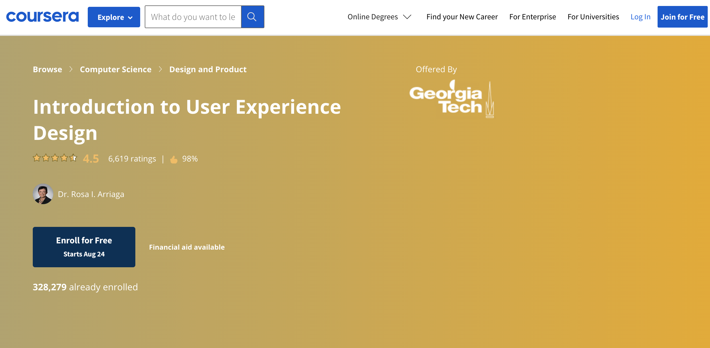 Coursera introduction to user experience design landing page