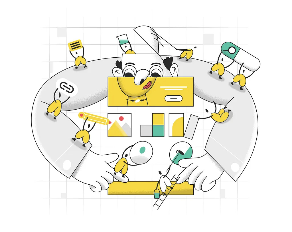 A playful illustration of a person sprinting through floating documents and icons, symbolizing fast-paced multitasking and productivity.