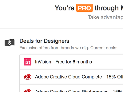 Deals for Designers deals dribbble pro