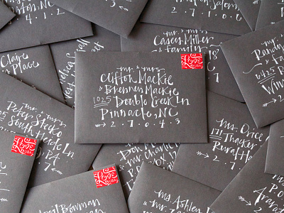 Headed to the Post Office calligraphy envelopes grey invitations lettering typography wedding white