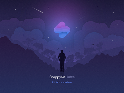 SnappyKit - Start Beta clouds iillustration logo man mountain night stars trees