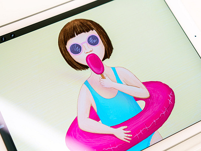 Ice cream addicted character design drawing ice cream inflatable ring ipadpro little girl procreate summer summer illustration swimsuit