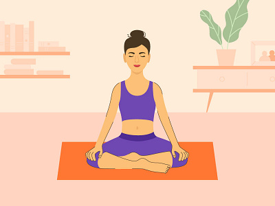 Yoga at home character design character illustration cozy home doing yoga home atmosphere house interior illustration interior illustration plant in pot women women character yoga yoga pose yoga women