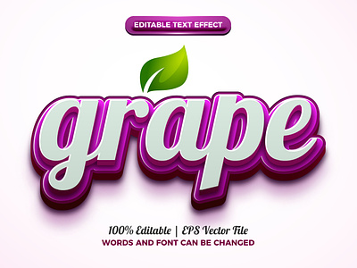 Fresh Grape Nature 3D Editable Text Effect Vector