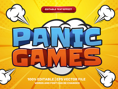 Panic Game Cartoon 3D Editable Text Effect Style Vector