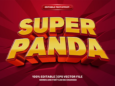 Super Panda Hero 3D editable text effect style 3d animation background branding cartoon comic design graphic design hero illustration kids kungfu logo panda superhero template toon vector