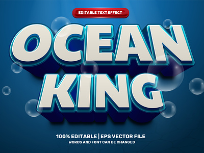 Ocean King 3D Editable text effect style 3d background branding design game graphic design illustration king logo ocean sea template typography ui vector water