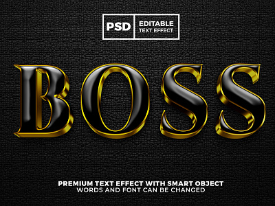 Boss Black Gold Luxury 3D Editable text effect psd template 3d background black boss branding design editable gold golden logo luxury moackup premium template text effect typography