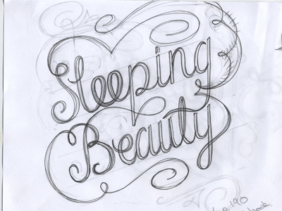 Scan of Sketch W.I.P chris mizen fairy tales hand lettering sketch