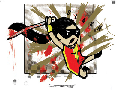Slash anime cartoon character design cute drawing graphic illustration kungfu ninja painting screen print violent