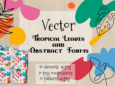 Vector tropical leaves and abstract shapes abstract background clip art abstract forms background svg branding bright compositions hand drawn design digital boho spotted wallpaper graphic design illustrations seamless patterns logo scrapbook paper simple design trendy tropical leaves vector tropical plants leaves wrapping paper