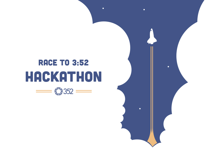 352 Hackathon badge blast off blastoff blue clouds hackathon illustration logo orange space spaceship