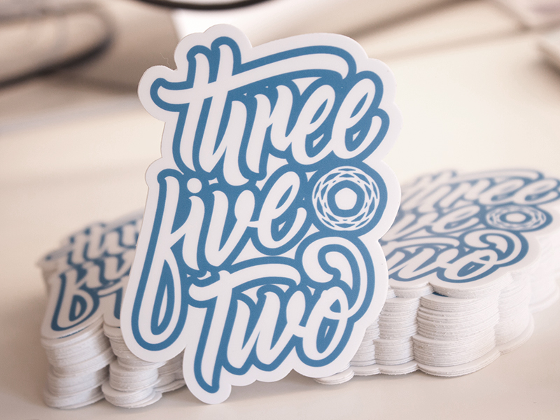 Three Five Two Stickers brush lettering die cut lettering sticker stickermule typography