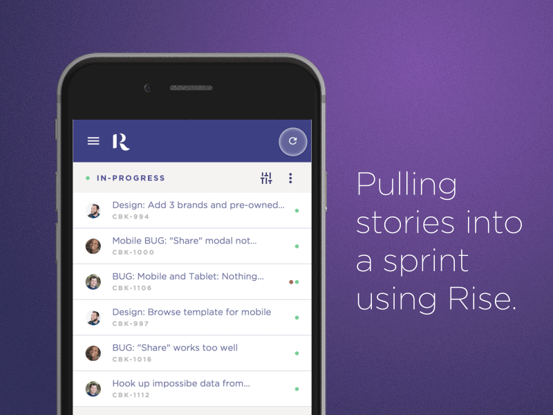 Rise - Add a story agile apple interface iphone meeting mobile notes purple rise standup ui ux