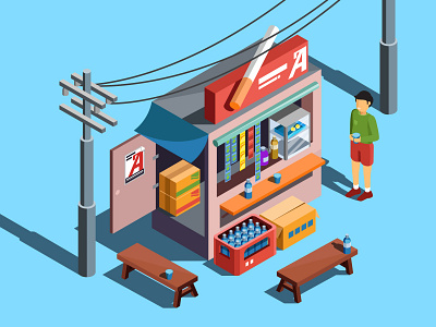 Stalls 2d 3d flat illustration isometric jakarta vector