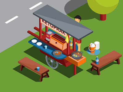 Ketoprak Stall character flatdesign food illustration indonesia isometric jakarta