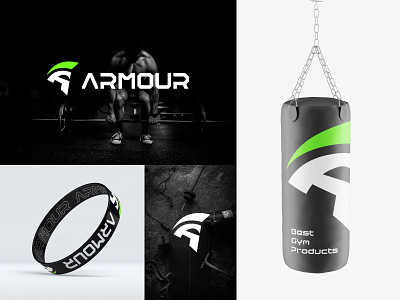 Armour Fit Branding armour armour wear bold branding design fitness fitness product flat green gym gym wear helmet illustration letter a logo minimal mockup negative space sparta spartan