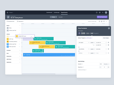 Chaos engineering platform - Experiment editor cha chaos engineering clean complex deep deep tech design it resilience saas tech ui