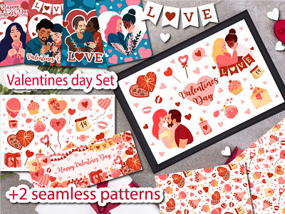 Happy Valentines Day Love collection lgbt love poster romance seamless pattern valentines valentines day