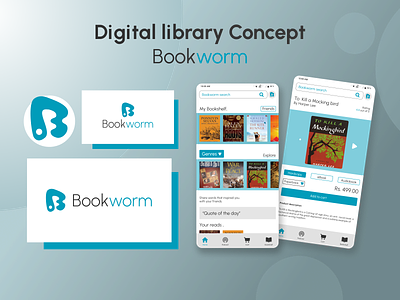 Mobile App Design Bookworm- A digital library and e comm app branding graphic design interaction design logo mobile app redesign ui usabilty design user ux whitespace