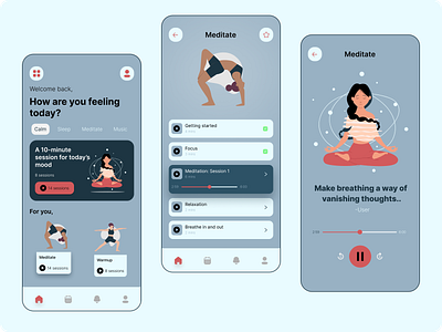 Meditation app concept- App design colors health hierarchy illustration interaction design mobile app shapes ui user ux yoga