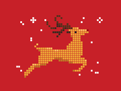 Pixel Deer - Rudolph The Red Nosed Reindeer animal illustration animal vector christian christmas deer deer illustration first shot hello dribbble knitting merry christmas mosaic pixel pixel art reindeer santa claus snow tshirt design vector illustration winter