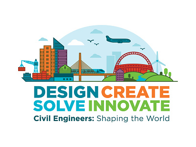 Design Create Solve Innovate branding city construction create design innovate logo plane solve world