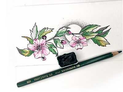 Cherry blossom design handmade illustration watercolour