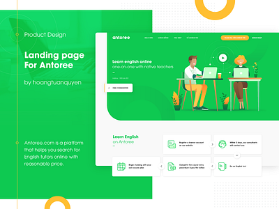 Antoree.com | Landing page design english icon illustration landing laptop learn learning logo online page working