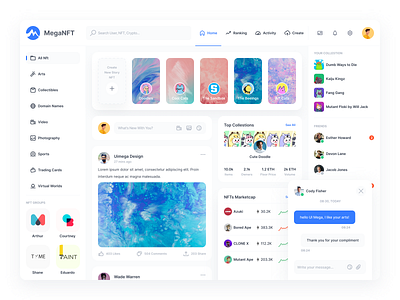 NFT Social Network - MEGANFT crypto design illustration marketplace nft nft marketplace nft page nft social social ui