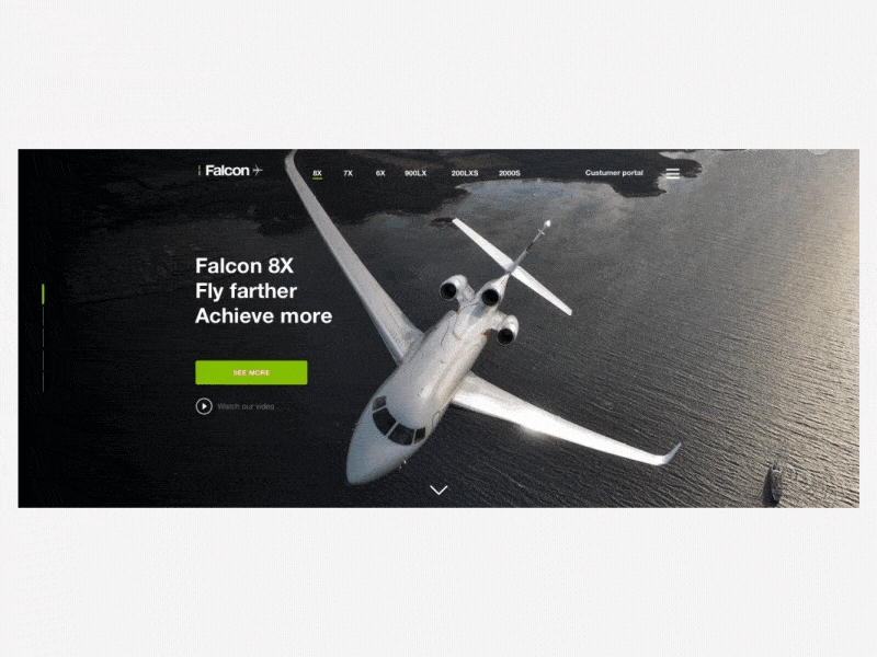 Falcon plane - website interaction animation aviation best dark design fly gif interaction animation motion navigation plane principle sigma ui ux designer ux ui website